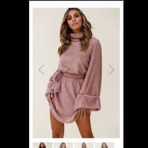 Kiara High Neck Kimono Sleeve Knit Dress Blush